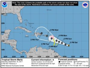 Se forma tormenta tropical María y amenaza con pasar sobre Puerto Rico como huracán